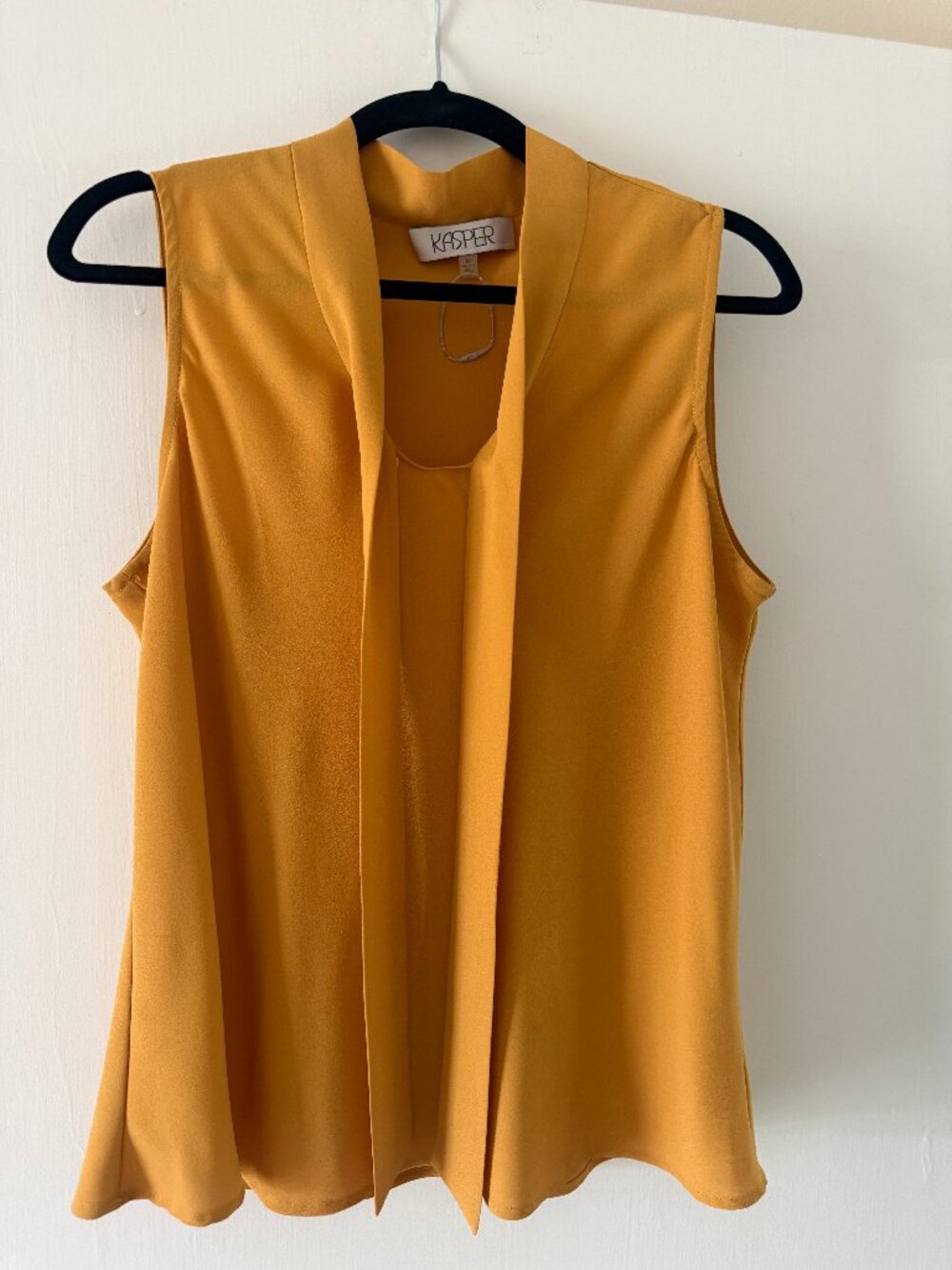 Kasper Mustard Yellow Sleeveless Blouse – Size M (Drape Neck Work Top)